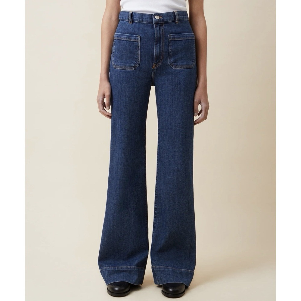Jeanerica St Monica Dark Vintage Blue Denim High Rise Wide Leg Jeans 25/32 $290